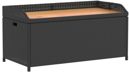 vidaXL Banc de Rangement, Coffre à Jouets, Meuble de Rangement, Organisateur de Jardin Terrasse Patio, Noir Résine Tressée et Bois d'Acacia