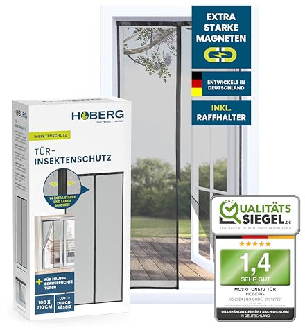 Hoberg Insektenschutzvorhang 100 x 210 cm | Fliegengitter Tür mit XXL-Magnetbändern | Insektenschutz für Balkontür | Magnet Fliegenvorhang | selbstschließend & strapazierfähig