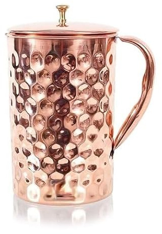 Wasserkrug aus Kupfer – 1,6 Liter ayurvedischer Krug mit diamantgehämmerter Oberfläche