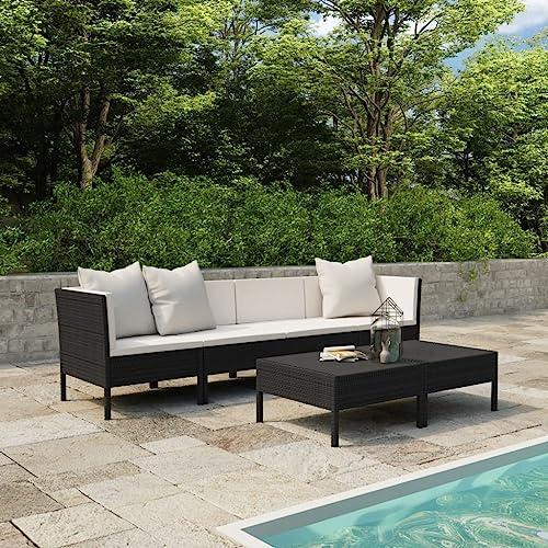 QZZCED Juego de muebles de jardín para terraza, muebles de jardín, juegos de muebles de balcón, juego de salón de jardín con cojines de poliratán negro para jardines, terrazas, balcones