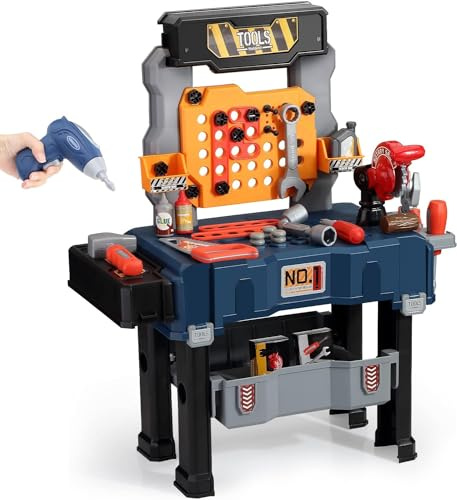 AIQI Banco da Lavoro Giocattolo per Bambini, Cassetta Attrezzi Trasformabili da 68 Pezzi con Trapano Elettrico, Set Giochi Imitazione Educativi Regalo per Ragazzi e Ragazze dai 3 4 5 6 7 8 Anni