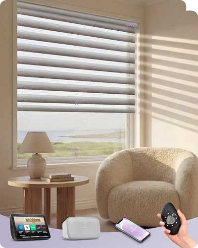 Graywind Textured Weave Motorised Zebra Blinds, Dim-Out or Translucent Dual-Layer Design, Rechargeable Smart Electric Day Night Blinds, Made to Measure, Alexa Google Compatible, Gradient Brown