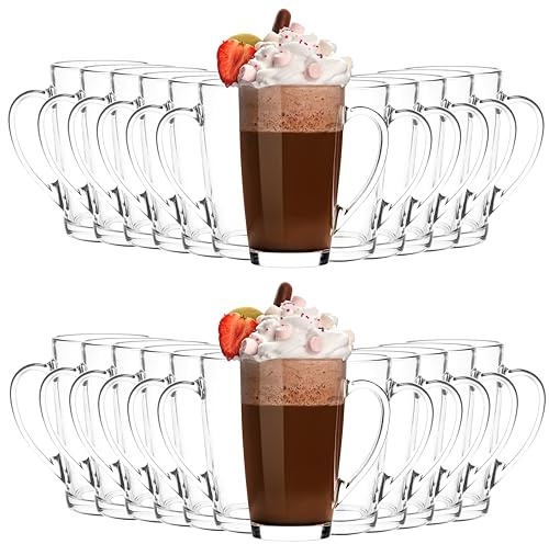 KIAPPO Gläser Set 420 ml - 24 Stück Kaffee Gläser - Tee - Cocktailgläser - Trinkgläser - Latte Macchiato - Hochgläser mit Henkel - Spülmaschinenfest - 82 x 82 x 139 mm