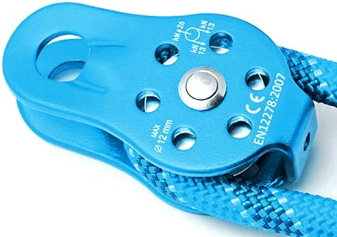 Msiud Polea de Escalada, Bloque Rodamiento 26KN Aleación Aluminio Resistencia Poleas Cuerda única Sistema Cable para Espeleología Cables Acero Trabajos en Altura Rescate (Azul)