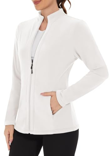 WOWENY Chaqueta de forro polar para mujer, con forro cálido, sudadera con cuello alto y cremallera completa, ligera para invierno, al aire libre, correr, senderismo, ocio, beige, L