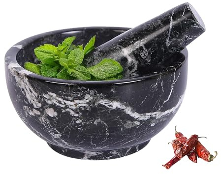 Exquisite Marble Mortar and Pestle Set - Your Ultimate Kitchen Essential for Grinding Spices, Making Guacamole, Salsa, Pesto, and Crushing Pills (Black Zebra Bowl Shape (5))