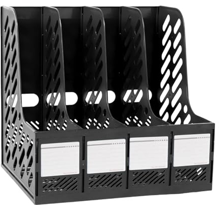 Elezeal Kunststoff A4 Zeitschriftensammler, 4 Abschnitte Stabiler Datei Organizer Desktop, A4 Vertikaler Organizer Rack Ordner Rack Datenteiler Dokument Bücherregal Aktensortierer Büro Schule Zuhause
