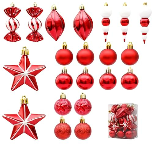 SRJQXH 20 Stück Christbaumkugeln Rot, Weihnachtskugeln Kunststoff mit Aufhänger, 3 cm Weihnachtskugeln Rot Klein, Mini Weihnachtskugelns Christbaumschmuck Anhänger für Weihnachtsbaum Deko