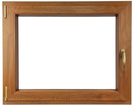 ALUCON Kellerfenster 700x600 mm – Fenster 70x60 cm – Kunststofffenster Innen Goldene Eiche/Außen Goldene Eiche – Flügelfenster DIN Links
