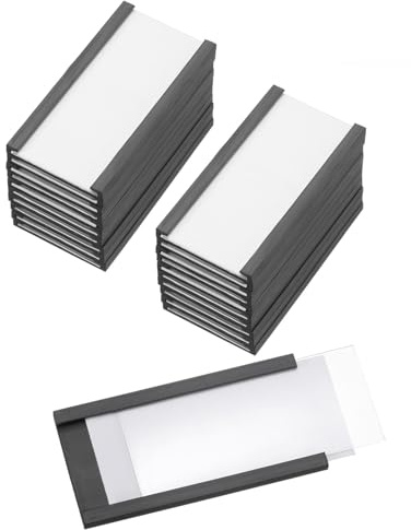 PATIKIL Porte-Étiquettes Magnétique 2 x 1 Avec Inserts Papier, 25 Pc Canal En C Étiquettes Armoire Fichier Support Cartes Données Pour Étagères Métalliques Tableau Blanc Boîte À Outils