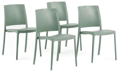 SIEDITI FUORI E DENTRO Sillas jardín de Resina con Fibra de Vidrio para Exterior, terraza o Interior, sillas apilables de diseño y Resistentes - Maria (4 Sillas, Verde Salvia)