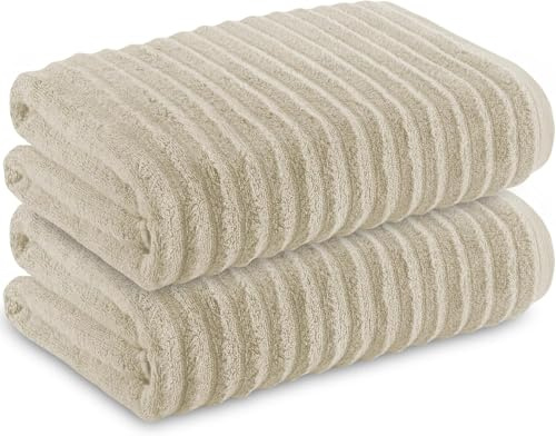 Towelogy® Luxurious Hand Towels For Bathroom - Super Soft Bamboo & Cotton Blend, Pack Of 2 Ultra Absorbent Hotel Quality Ribbed Bathroom Hand Towels Set 50x80cm (Beige)