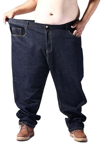 Generisch, pantaloni da uomo, jeans baggy, taglie comode, denim elasticizzato, monocromatico, vestibilità ampia, tessuto leggero, stile retrò, comodo, pantaloni per il tempo libero, traspiranti, gamba