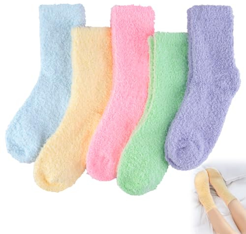 Okxiri 5 Pairs Fluffy Socks Womens Fuzzy Socks, Cozy Winter Sleep Sock for Women, Girls, Kids, Warm Microfiber Soft Sock