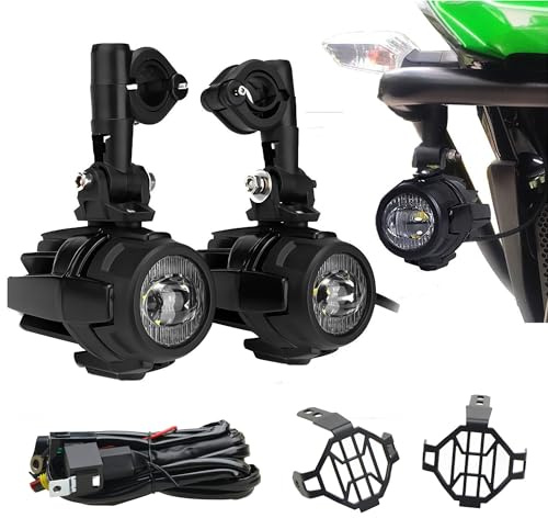 Letgoing Motorcycle Headlight LED 10-30V Front-Facing Auxiliary Fog Light with Mounting Bracket 4000LM 6000K IP67 For 18-22mm Motorcycle Front Bars R1200GS ADV F800GS F700GS F650GS (White light)