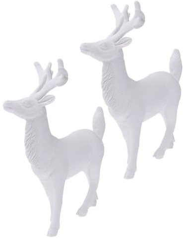 SOLUSTRE 2stücke Miniatur Weißer Rentier Dekofigur Weihnachten Kunststoff Tischdekoration Festliche Wohnraumdeko Geschenkidee Für Weihnachtszeit Wohnzimmer