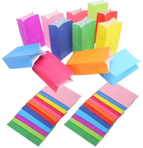 Ipetboom 48 Stück Bunte Papiertüten ohne Henkel mit Flachem Boden Faltbar und Vielseitig für Geschenke Kekse und Partydekoration zu Weihnachten und Feiern Zufällige Farbe