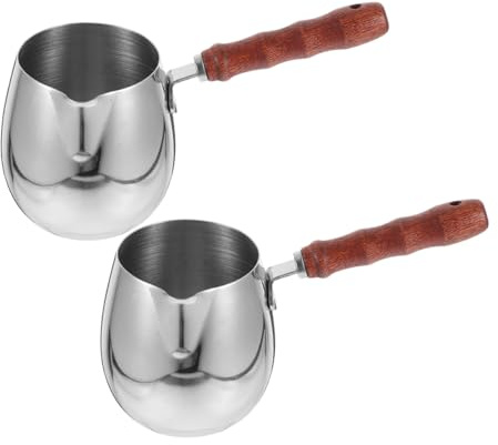 DOITOOL 2 pièces Pot à Café Turc Inox avec Manche Bois Chauffe-lait Multifonction pour Espresso Beurre et Chocolat