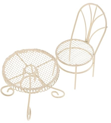 TOBBOMEY Ensemble Table et Chaise Miniatures en Métal Blanc Cassé 2 Pièces pour Maison de Poupée – Mobilier de Bistrot Miniature Décoratif Accessoires Photo et Décoration Intérieure