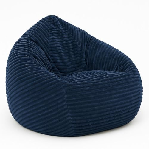 PATCH HOME Cordino Drop sittsäck av bred cord – golvmatta med EPS-fyllning – bekväm loungefåtölj för vuxna och barn – 3 storlekar – snygg manchestersittsäck med dragkedja (marin, XXL)