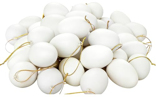 GWAWG 24Pcs Easter Egg Decorations,Hanging Easter Egg Ornaments,Colorful Plastic Eggs for Indoor and Outdoor,for DIY Crafts Party School Office Home Decor Easter Gifts (White)