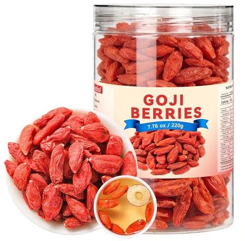 Dried Goji Berries 220g Raw Sun-Dried Whole Fruit Hand-Picked Large | Bulk Supply of Red Goji Berry Fruit,Gluten Free,Vegan Wolfberries, Perfect for Goji Berry Tea, Smoothies, Baking & Snacking