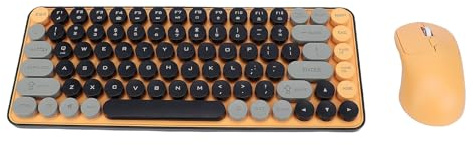 Plyisty Combo de Teclado y Mouse Inalámbricos, Teclado Colorido Retro 2.4G con Teclas Redondas 85 Teclas, ángulo de Inclinación de 9°, Desmontables Personalizables DIY