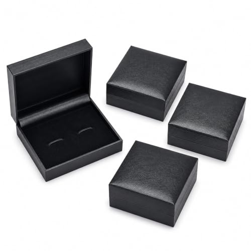 Ligynotu 4Pcs Cufflink Gift Box Jewelry Display Cuff link Storage Organizer | Black Cufflinks Case for Father's Day, Birthday, Anniversary, Engagement