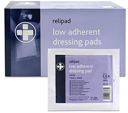 Reliance Medical Relipad First Aid Sterile Dressing - Low-Adherent, Absorbent Dressing Pads For Minor Abrasions, Lacerations And Wounds, 10 cm x 10 cm, Pack of 100