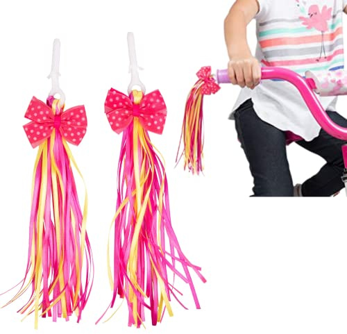 Bike Handlebar Streamers - Kid's Bicycle Bow Design Streamers - Easy Attachment to Cycle's Handlebars