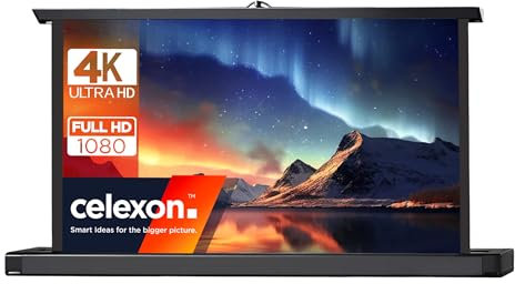 celexon Mini Professional Tisch-Leinwand 50 | 111x62 cm 16:9 | kleine, Mobile 4K-Leinwand für unterwegs, schnell aufgebaut mit Teleskopstange | ideal mit Pico- BZW. Pocket-Projektoren & Mini-Beamern