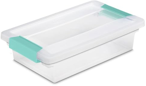Sterilite Small Clip Box, Stackable Small Storage Bin with Latching Lid, Plastic Container to Organize Office, Crafts, Clear Base and Lid, (Pack of 6)