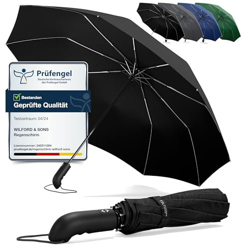 Ombrello Pieghevole Portatile Antivento da Borsa - Apri Chiudi Automatico, Teflon, 9 Stecche Rinforzate | Resistente Compatto Auto Robusto Classico Mini Viaggio Business Città Ufficio Uomo Donna, Nero