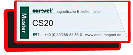 Magnetische Etikettenhalter/Etikettenträger/Etikettenhüllen/Einstecktaschen für Papieretiketten, rot (100 St., 97 x 30 mm)