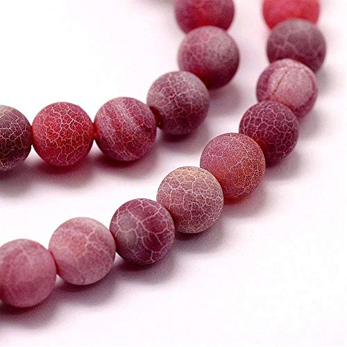 Perlin Edelstein Perlen 6/8/10 mm Gefrostet Achat Stein Rund Naturstein Halbedelstein mit Loch zum Auffädeln Rot 6mm 18 Stück
