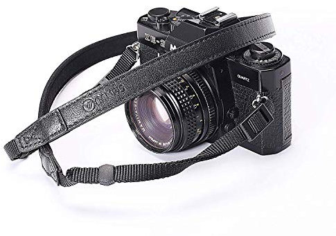 CANPIS CP008 Genuine Leather Camera Strap Adjustable Camera Shoulder Neck Strap for Canon Nikon Leica Fuji Sony Mirrorless and DSLR Micro Cameras (Black)