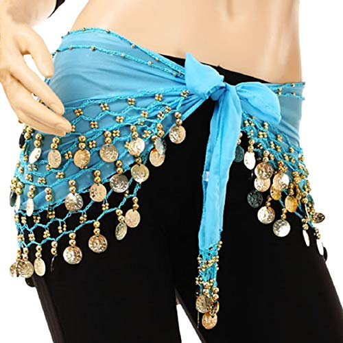 ACVIP Bauchtanz Hüfttuch Münzgürtel Belly Dance Gürtel Tanztücher(Azur blau)