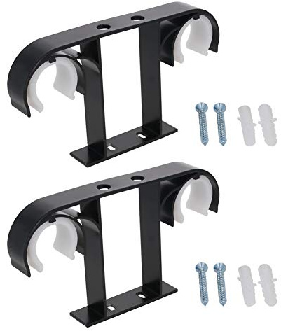 MroMax Soporte de barra de cortina de aleación de aluminio, soporte doble para barra de ventana, soporte de montaje en pared para barra de 28 mm de diámetro, color negro, 2 unidades