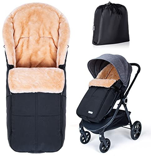 Orzbow Stroller Footmuff Universal | Faux Wool Baby Bunting Bag | Warm, Weather-proof, Adjustable Buckles | Winter Stroller Zipper Blanket Cover | Baby Sleeping Bag for Cold Weather Accessories, Black