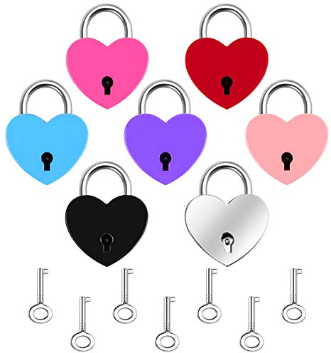 Lucchetto Colorato con Chiavi 7pcs Piccolo Lucchetti Per Bagagli a Forma di Cuore, Lucchetti Squisiti Per Valigie, Zaini da Viaggio, Wardrove, Quotidiano, 7 Colori (32 * 25 * 6mm)