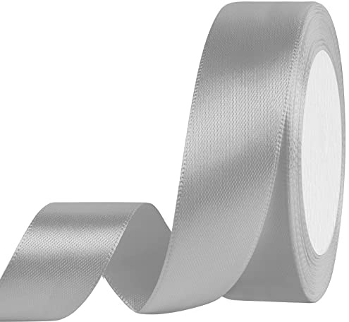 Showin Grey Ribbon, Double Face 1 Inch x Continuous 25 Yards Grey Satin Ribbon for Gift Wrapping, Wedding Decoration and Floral Bouquets