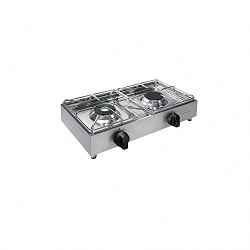 Parker Cocina profesional industrial 2 fuegos de acero inoxidable 18/10 - Funciona a gas universal - con válvula de seguridad - Made in Italy - BIG5002L (BIG5002L2)