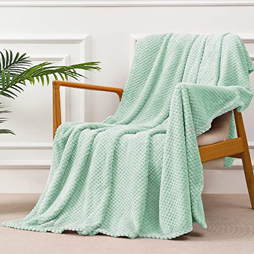 Yebeda Manta Waffle 130 x 170 cm, Manta para Sofa Polar Cálida Cama de Franela Super Suave, Acogedora y Aómoda, Verde Menta