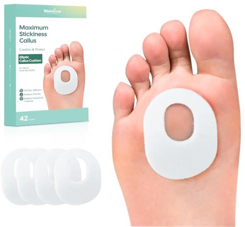 Welnove 42pcs Callus Pad with Water-Resistant Self-Stick Adhesive, Protects Foot, Heel and Toes from Rubbing and Friction,Oval Shape Design,Reduce Pressure and Friction from Shoes Rubbing-White