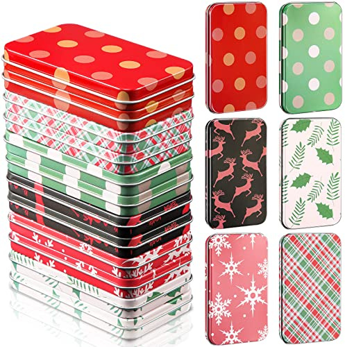 Zhengmy 18 Pcs Christmas Gift Card Boxes Holder Christmas Tins with Lids Card Boxes Bulk 6 Designs 4.33 x 2.6 x 0.6 Metal Tins for Xmas Holiday Present Stocking Stuffers Money Cookie Party Favor