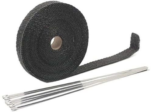 Hitzeschutzband 5/10/15/20M Motorrad Auspuff Thermoband Auspuff Wärmeband Wrap Krümmer Isolierung Rollenbeständig mit Edelstahlbändern Auspuff Hitzeschutzband (Color : 2.5x20m Black)