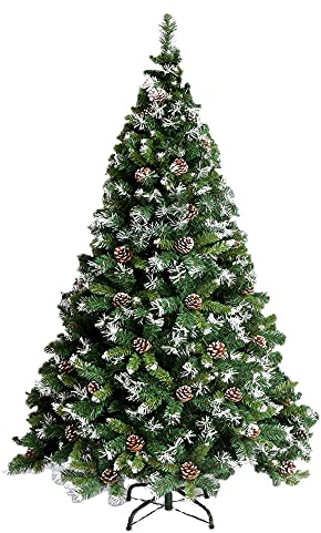 VA-Cerulean - Árbol de Navidad artificial, 210 cm, verde, PVC, con efecto nieve, difícilmente inflamable, montaje rápido, decoración navideña con soporte, árbol de Navidad falso