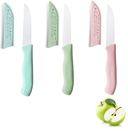 Ailelan Fruit Knife, 3 Pack Small Kitchen Knife Sets with Protective Cover, Small Ceramic Knife Set Sharp and Durable Vegetable Knife Set, Fruit Knives Small Suitable for Most Vegetables, Fruits