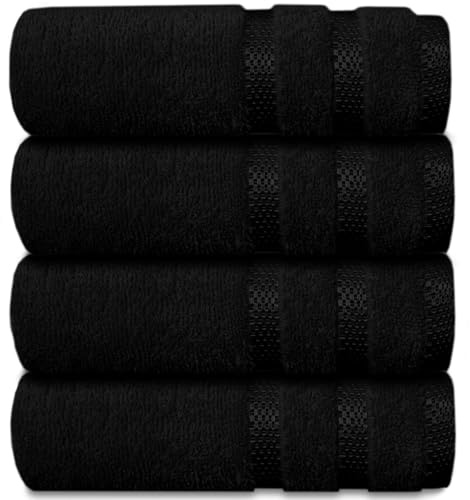 Casabella Deluxe 4 Black Hand Towels 100% Combed Cotton Super Quality Hand Towels for Kitchen (50X90 CM) Towels Set for Bathroom Hotel Gym