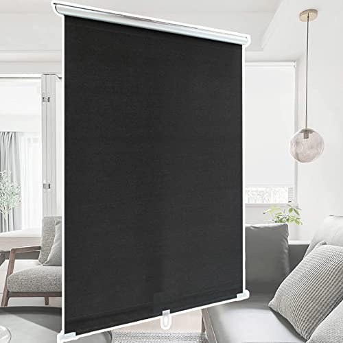 DZHTUF Saugnäpfen-Sonnenschutz-Rollos,wasserdichte Verdunklungsrollo,ohne Bohren schnurloser Fensterrollo,Größen von 30-75 cm Breite,Aufziehbare Einziehbar Klemmrollo,Black-50×125cm（20 * 49in）